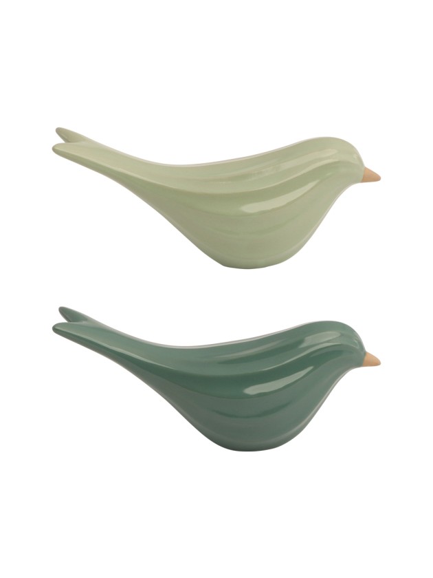 OISEAU CERAMIQUE STRIE VERT 2 ASSORTIS 20.7CM X 6.9CM X 9CM