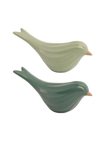 OISEAU CERAMIQUE STRIE VERT 2 ASSORTIS 20.7CM X 6.9CM X 9CM