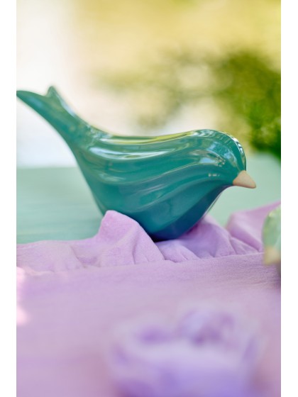 OISEAU CERAMIQUE STRIE VERT 2 ASSORTIS 20.7CM X 6.9CM X 9CM