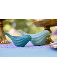 OISEAU CERAMIQUE STRIE VERT 2 ASSORTIS 20.7CM X 6.9CM X 9CM