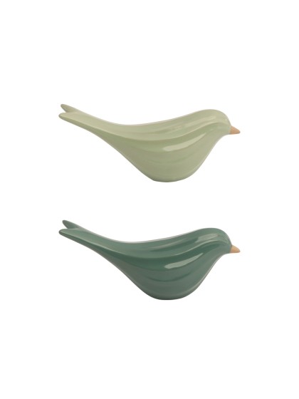 OISEAU CERAMIQUE STRIE VERT 2 ASSORTIS 16.6CM X 5.7CM X 7.5CM