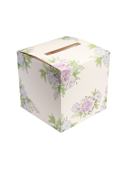 URNE BASIQUE PIVOINES LILAS + 2 PLANCHES ETIQUETTES 23CM X 23CM X 23CM