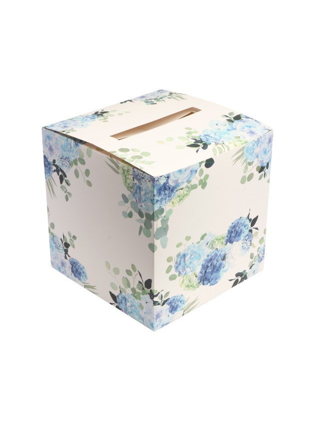 URNE BASIQUE HORTENSIA BLEUS + 2 PLANCHES ETIQUETTES 23CM X 23CM X 23CM