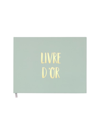 LIVRE D’OR VERT SAUGE OR METAL 96 PAGES 19.5CM X 24.5CM X 1CM