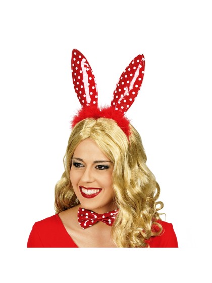 LAPIN EN LAQUE ROUGE/POIS OREILLES ET NOEUD 
