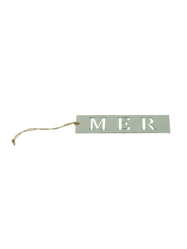 PLAQUETTE BOIS MER BLEU AVEC LIEN 3.5CM X 15CM