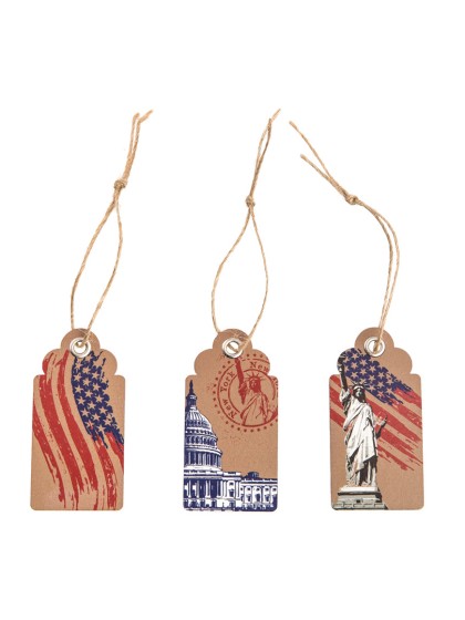 CARTE 15 ETIQUETTES THEME USA AV OEILLET ET LIEN 6CM X 3CM