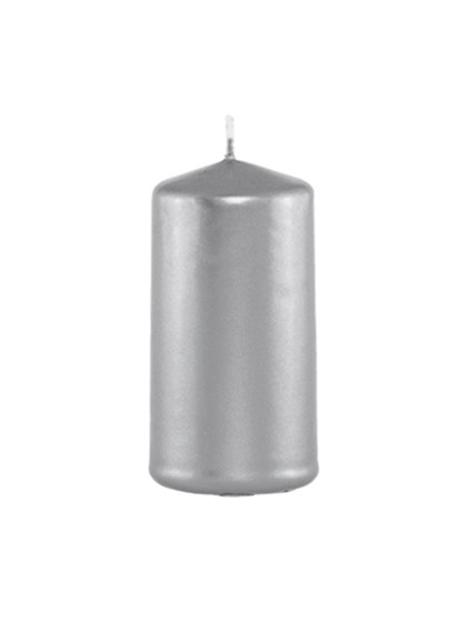 METALLIC SILVER PILLAR CANDLE 4CM X 6CM