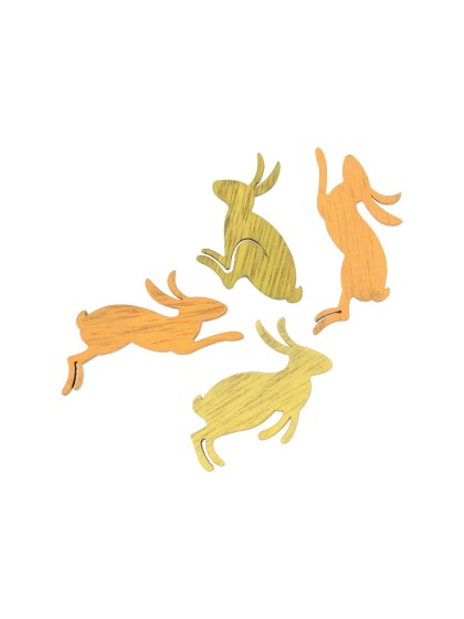 SET 12 WOODEN GREEN YELLOW RABBITS TO DISPERSE 4CM X 3CM
