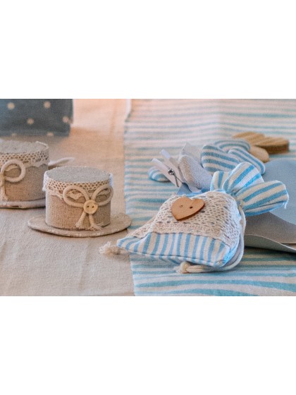 SET 4 BOURSES RAYEES BLEU PASTEL 8CM X 10CM
