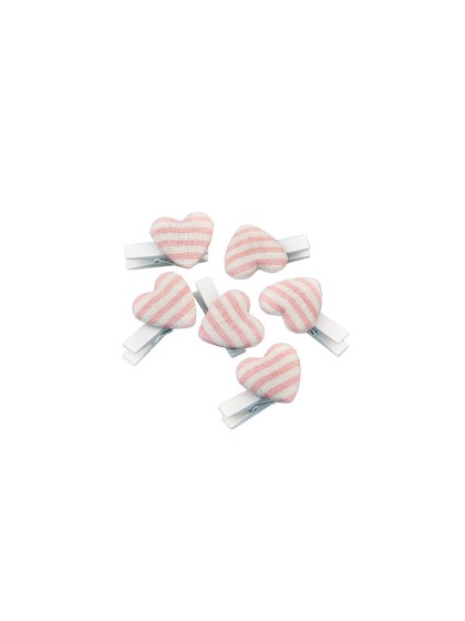 SET 6 PINCES COEUR A RAYURES ROSE PASTEL 3.8CM X 2.6CM