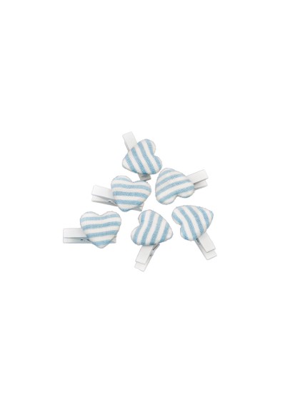 SET 6 PINCES COEUR A RAYURES BLEU PASTEL 3.8CM X 2.6CM