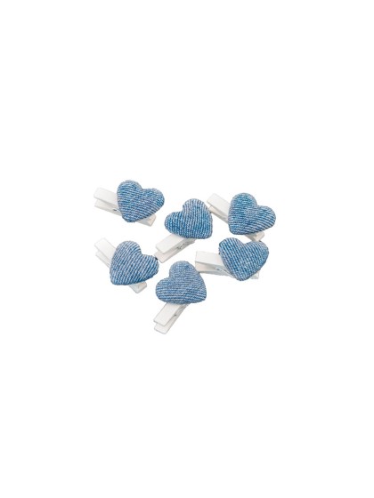 SET OF 6 DENIM CLIPS HEART SHAPE 3.8CM X 2.6CM