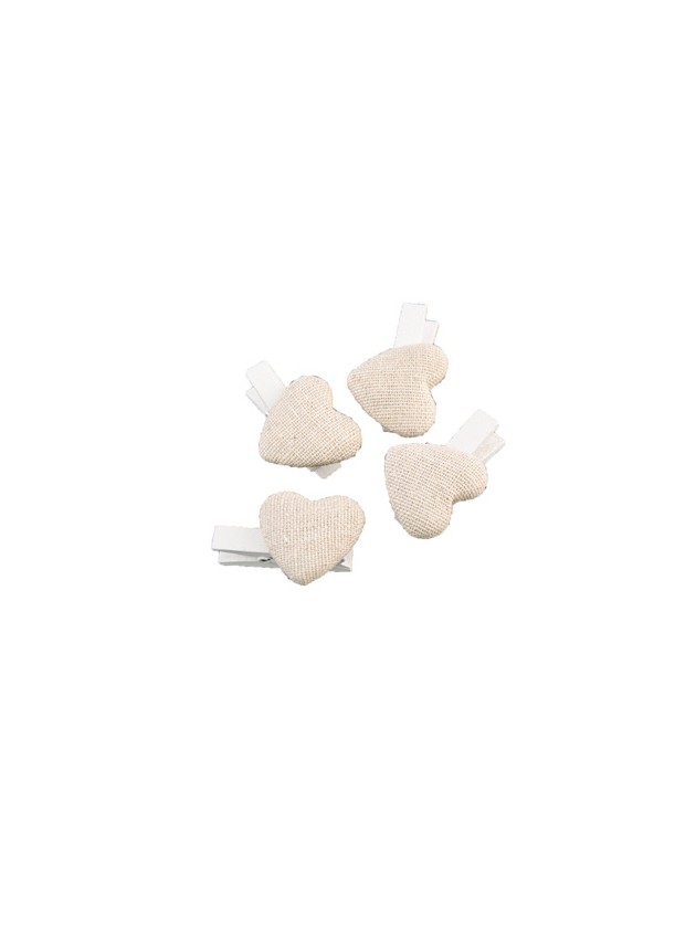 SET 6 KLAMMERN HERZEN LEINEN 3.8CM X 2.6CM