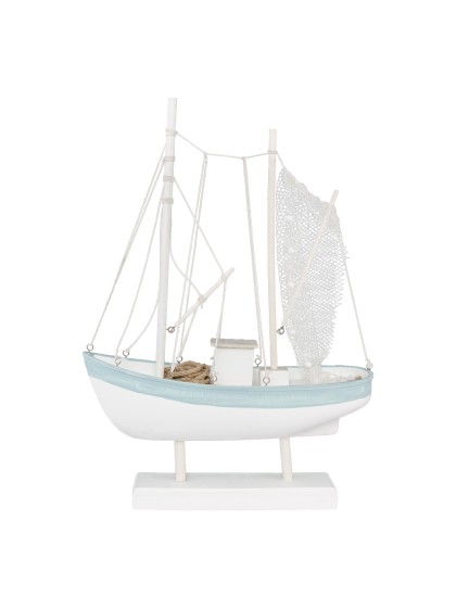 SEGELBOOT HOLZ WEISS BLAU CIEL 60CM X 43CM X 14CM