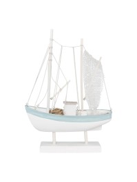 VOILIER BOIS BLANC BLEU CIEL 60CM X 43CM X 14CM