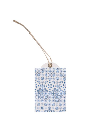SET OF 12 BLUE SQUARES LABELS WITH EYELET AND LINK 6CM X 3.7CM
