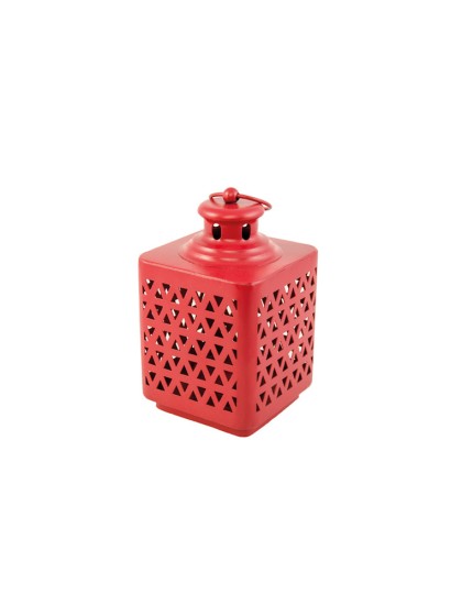 LANTERNE METAL ROUGE 10CM X 10CM X 17CM