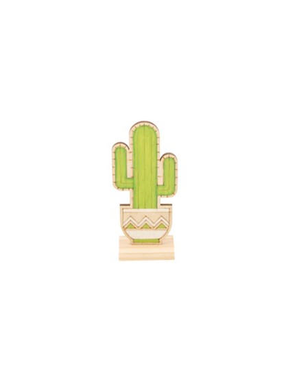WOODEN CACTUS ON BASE 7CM X 4CM X 15CM