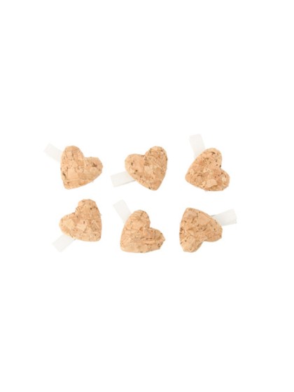 SET 6 COEURS LIEGE SUR PINCE 3.5CM X 2.7CM