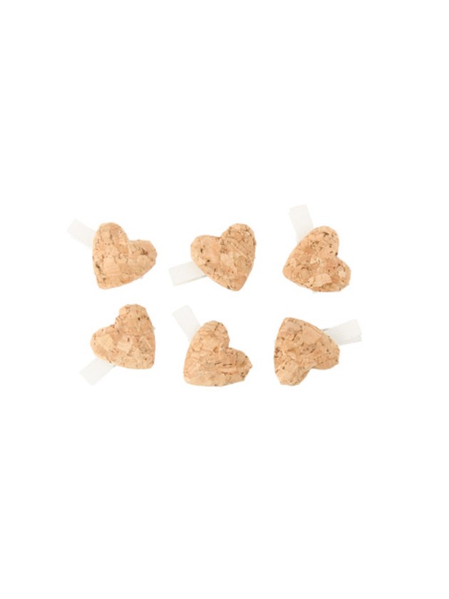SET 6 HERZEN KORK AUF KLAMMER 3.5CM X 2.7CM