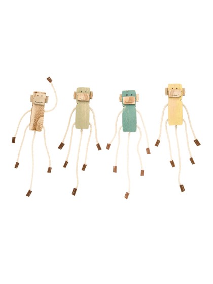 WOODEN MONKEY HANGER 4 ASS 13CM X 4.5CM X 2CM