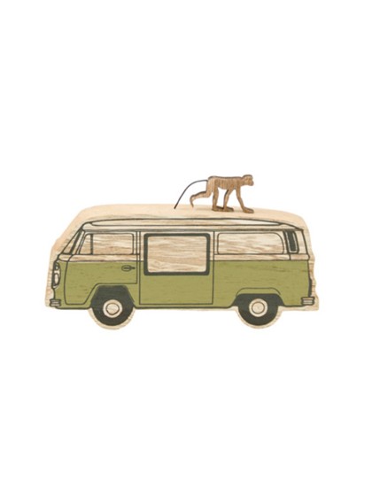 WOODEN CAR WITH MONKEY 15CM X 9CM X 2CM