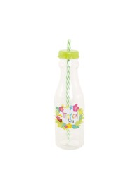 FLASCHE MIT/ STROH GRÜN 650ML 23.2CM X 7.3CM