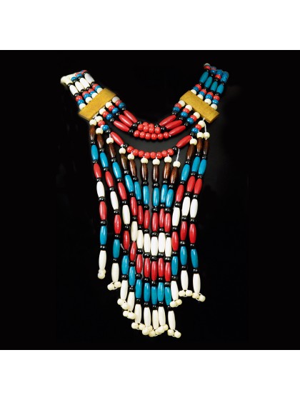 COLLIER INDIEN SHANIA PERLES EN BOIS  ENV 58CM
