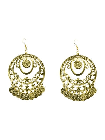 BOUCLES D’OREILLES CARMEN PIECES DE MONNAIE DOREES DIA +/- 6.5CM