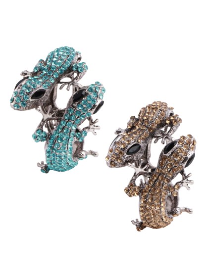 BRACELET LEZARD GOLD WITH RHINESTONES - 2 ASS - GOLD/BLUE 