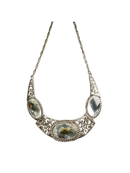 COLLIER REINE-OR ANTIQUE,PIERRES BLANCHE 