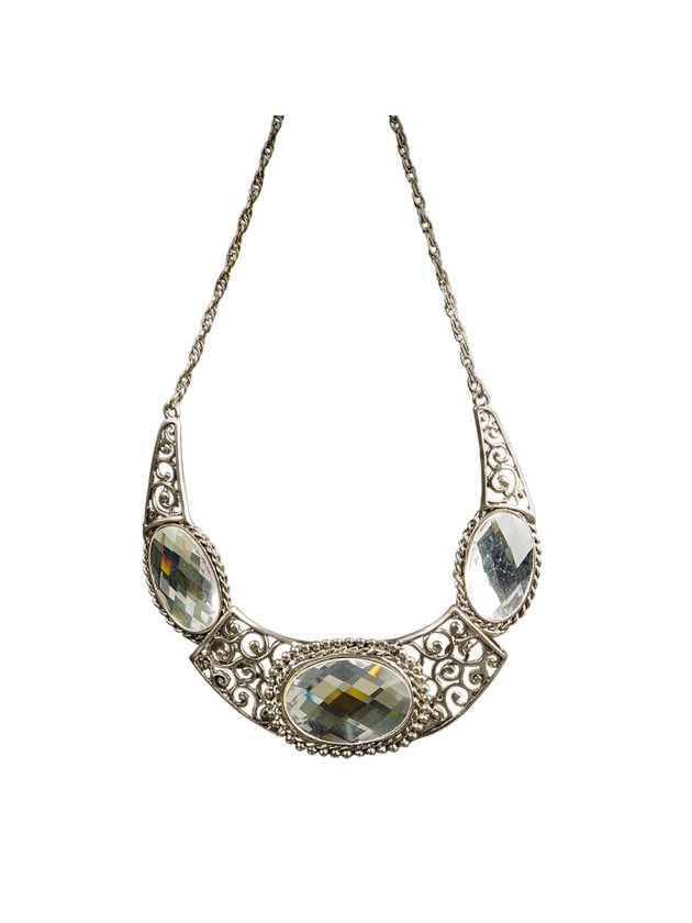 NECKLACE QUEEN SILVER+WHITE STONES 