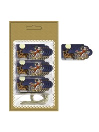 KARTE 12 ETIKETTEN WEIHNACHTSMANN TRAINEAU MIT OEILLET UND LIEN 6CM X 3CM