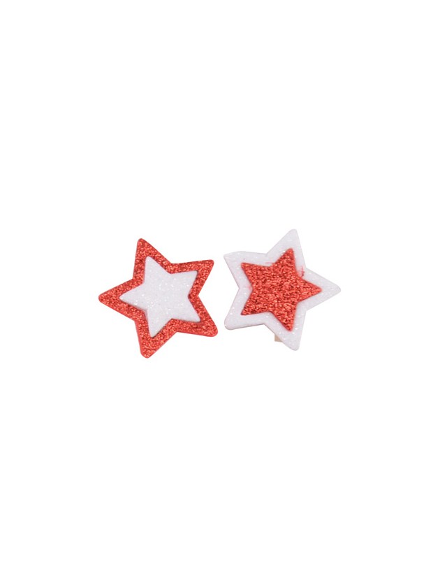 SACHET 6 ETOILES BICOLORES PAILLETTE ROUGE S/ PINCE 3CM