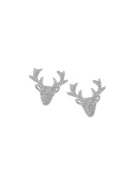 SET OF 12 SILVER GLITTER DEER HEADS TO DISPERSE 3CM