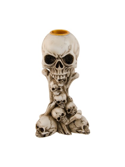 RESIN SKULL CANDLE HOLDER 14.2CM