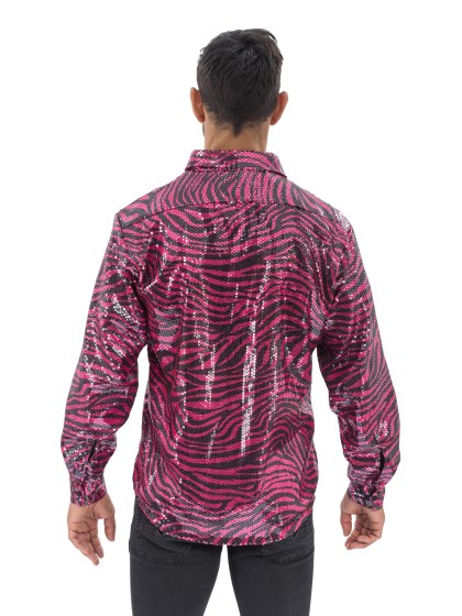 MAN PINK TIGER PRINT SHIRT WITH SEQUINS XXL