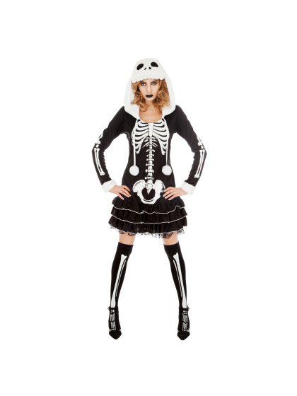 LADY SQUELETTE A CAPUCHE 2 PIECES M