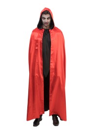 ADULT REVERSIBLE BLACK AND RED SATIN CAPE WITH HOOD ONE SIZE - 150CM