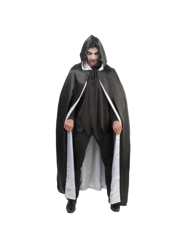 UMHANG WENDBAR KAPUZE SATIN WEISS UND SCHWARZ ERWACHSENE Einheitsgröße - 150CM