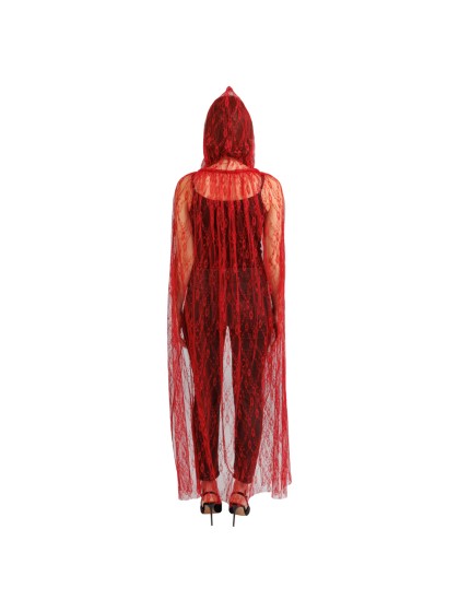 RED LACE HOODED CAPE ONE SIZE - 175CM