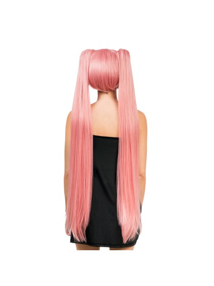 PERRUQUE HANA COSPLAY LONGUES COUETTES ROSES AVEC FRANGE 27CM - COUETTES 99CM