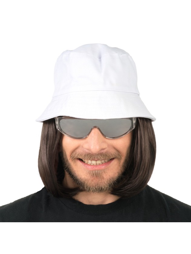PERÜCKE LORENZO HAAR SCHWARZ MIT SCHLAPPHUT WEISS 
