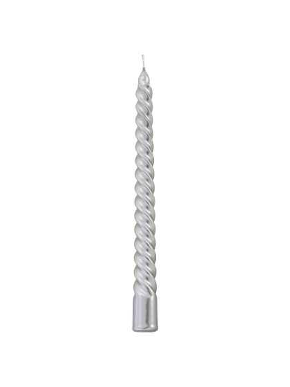 SET 4 SILVER SPIRAL TAPER CANDLES 6H DIA 2.2CM X 25CM