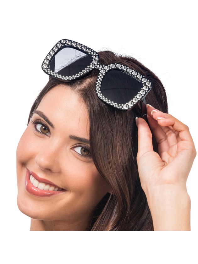 BRILLE SCHWARZ MIT STRASS 15 cm x 14,5 cm x 6,5 cm