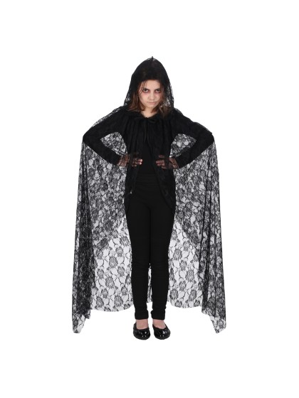 CAPE DENTELLE NOIR LUXE ENFANT 120CM