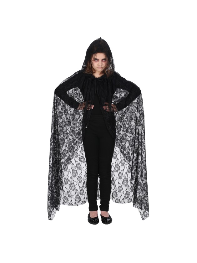 CAPE DENTELLE NOIR LUXE ENFANT 120CM