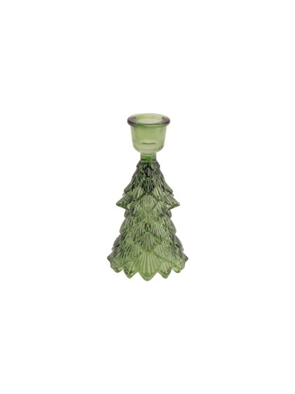 KERZENHALTER FACKELKERZE GLAS TANNE GRÜN DIA 7.8CM X 14.5CM