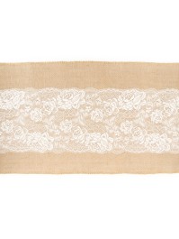 NATURAL JUTE WHITE LACE TABLE RUNNER 28CM X 3M